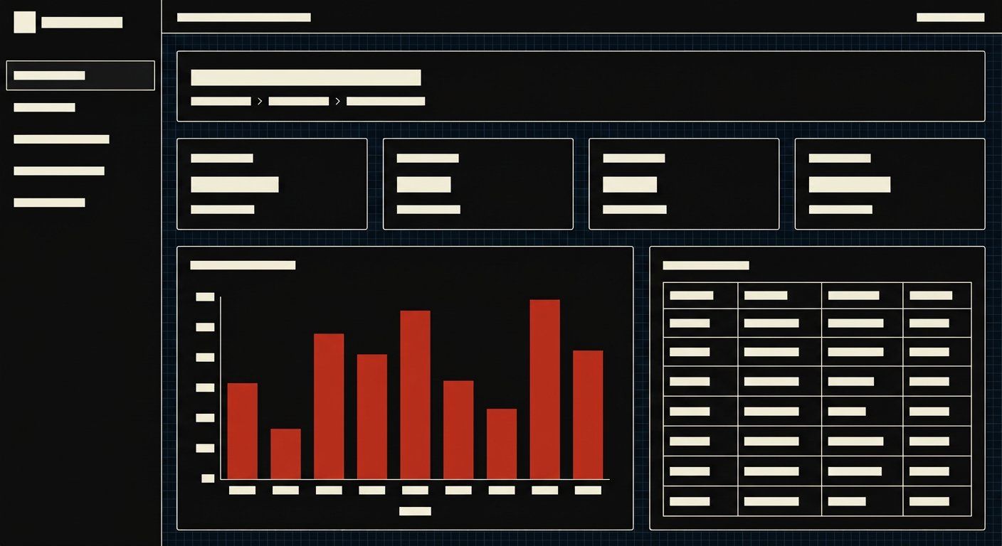 Dark admin dashboard with a product grid, order table and a flat bar chart